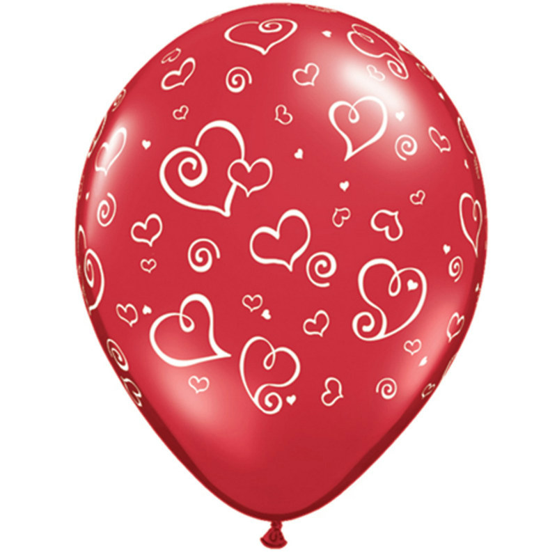 Swirl Hearts 11" Red Latex Balloons (6 count)