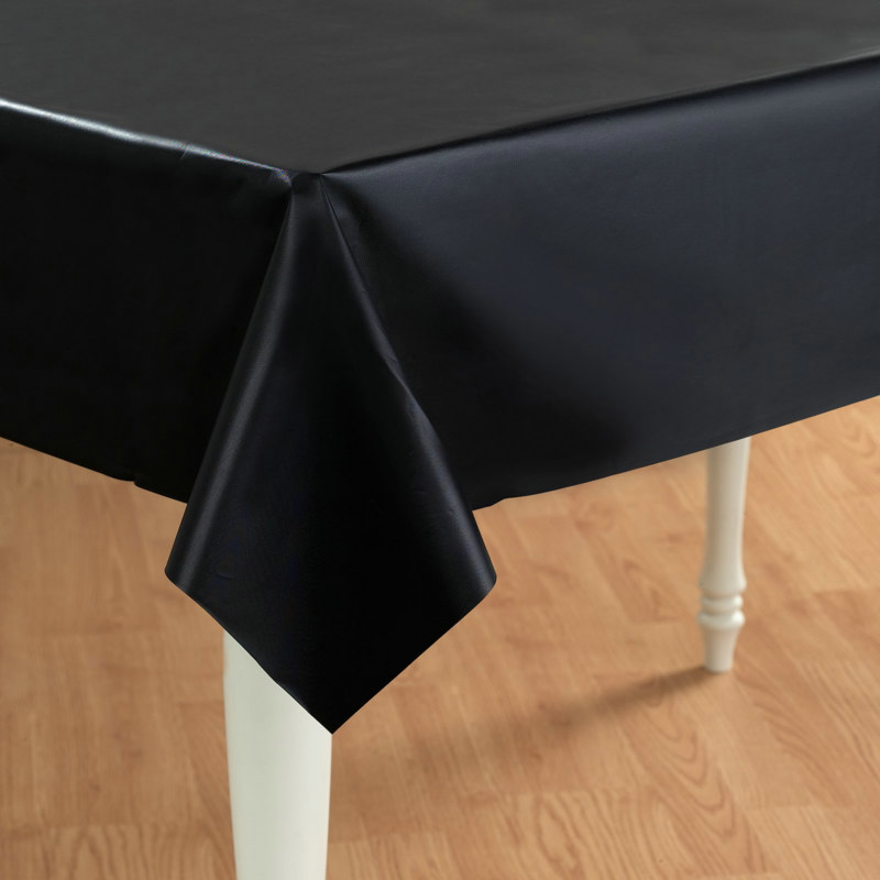 Black 54" x 108" Plastic Tablecover - Click Image to Close