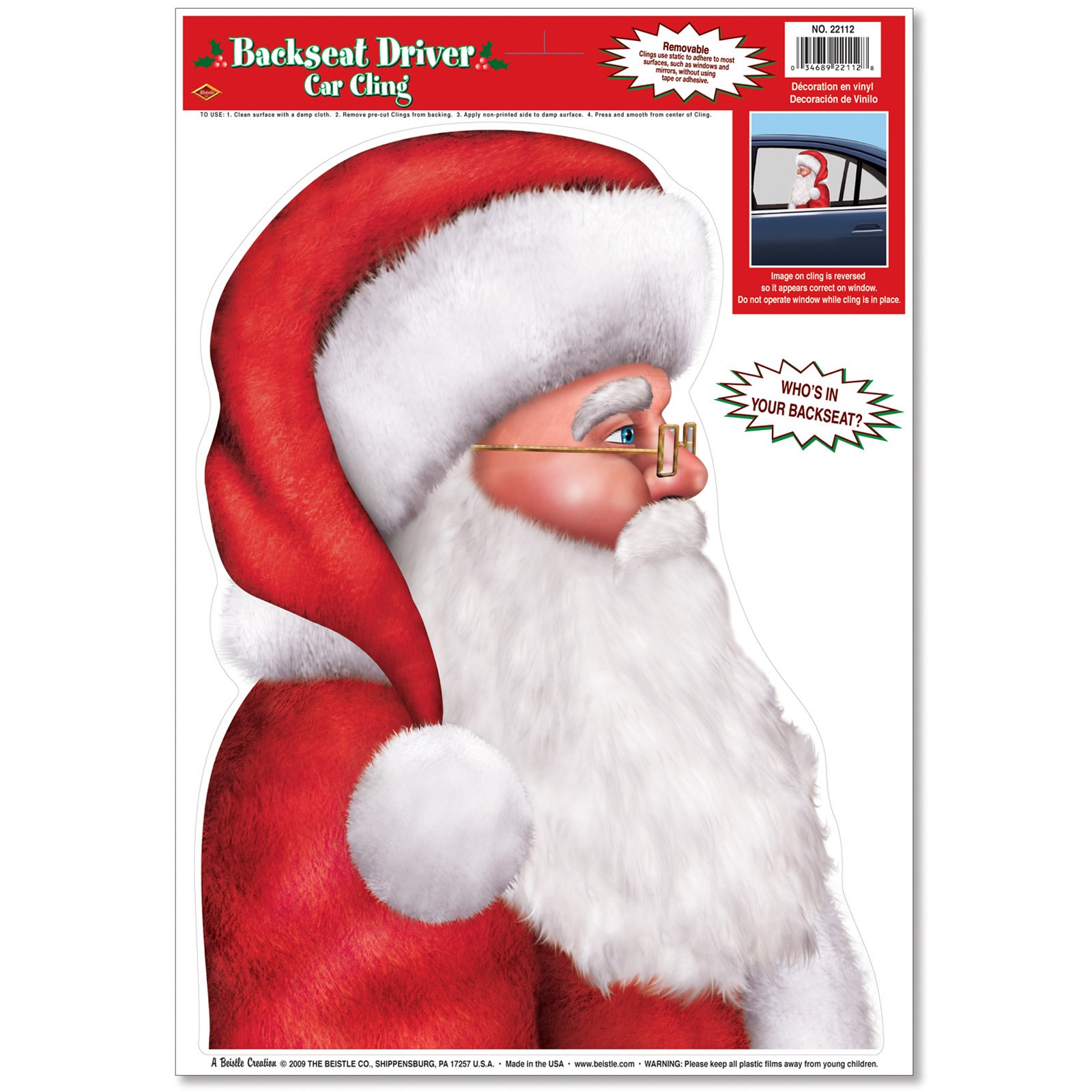 Backseat Driver Santa Car Cling - Click Image to Close