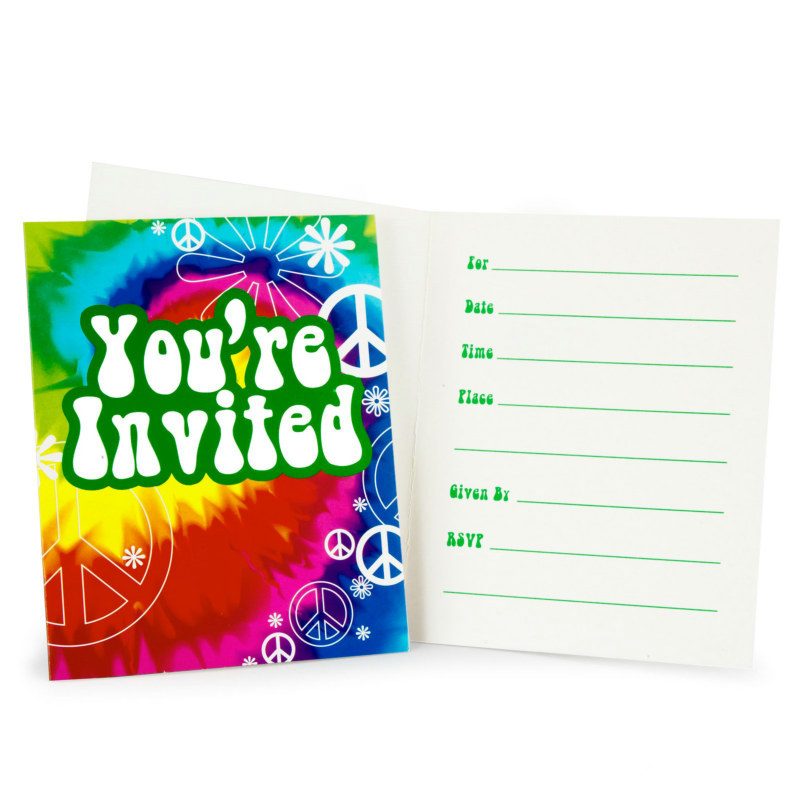 Tie Dye Fun Invitations (8 count) - Click Image to Close
