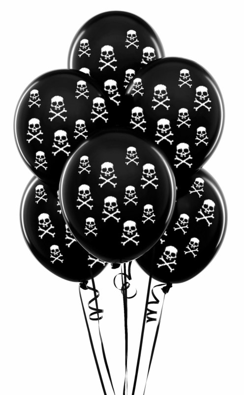 Black with White Skulls 11" Matte Balloons (6 count) - Click Image to Close