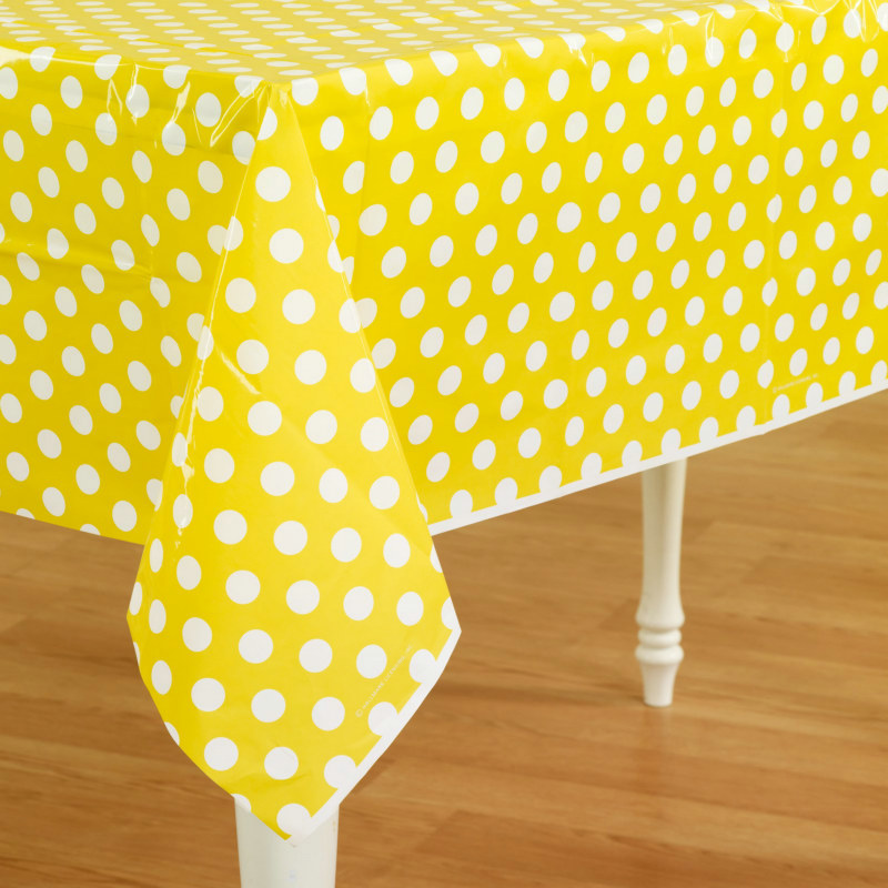 Light Yellow Polka Dot Plastic Tablecover - Click Image to Close