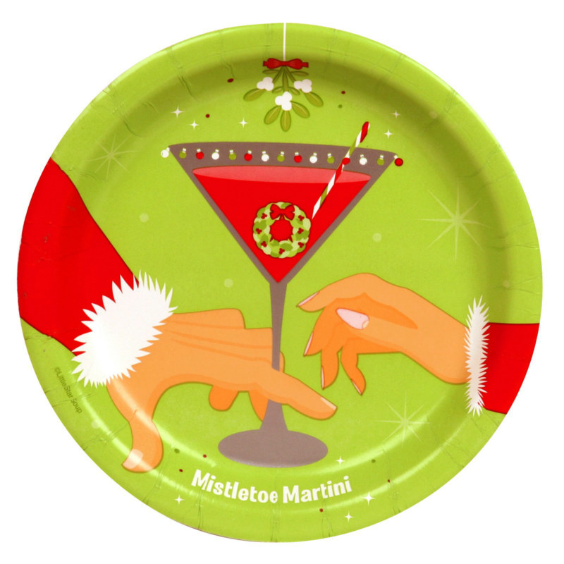 Christmas Drinks Mistletoe Martini Dessert Plates (18 count) - Click Image to Close