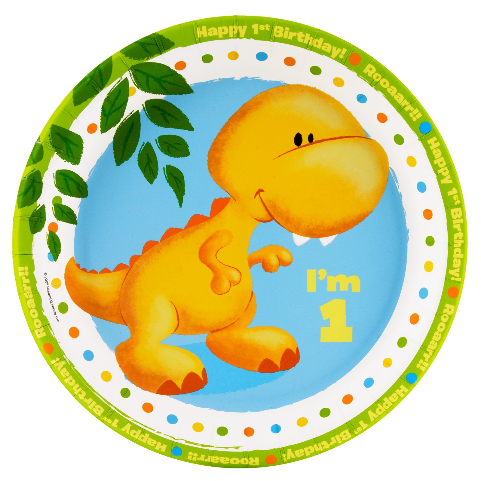 Little Dino 1st Birthday Dinner Plates (8 count) - Click Image to Close