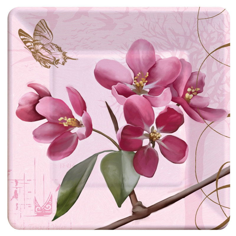 Cherry Blossom Square Dinner Plates (8 count) - Click Image to Close