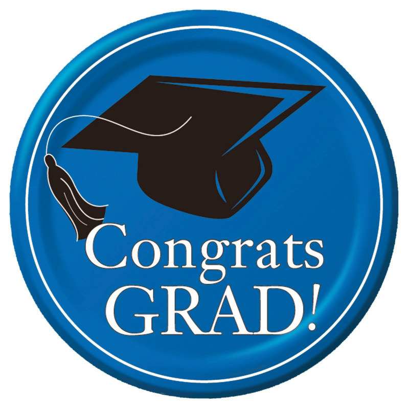 Congrats Grad True Blue Dessert Plates (18 count) - Click Image to Close