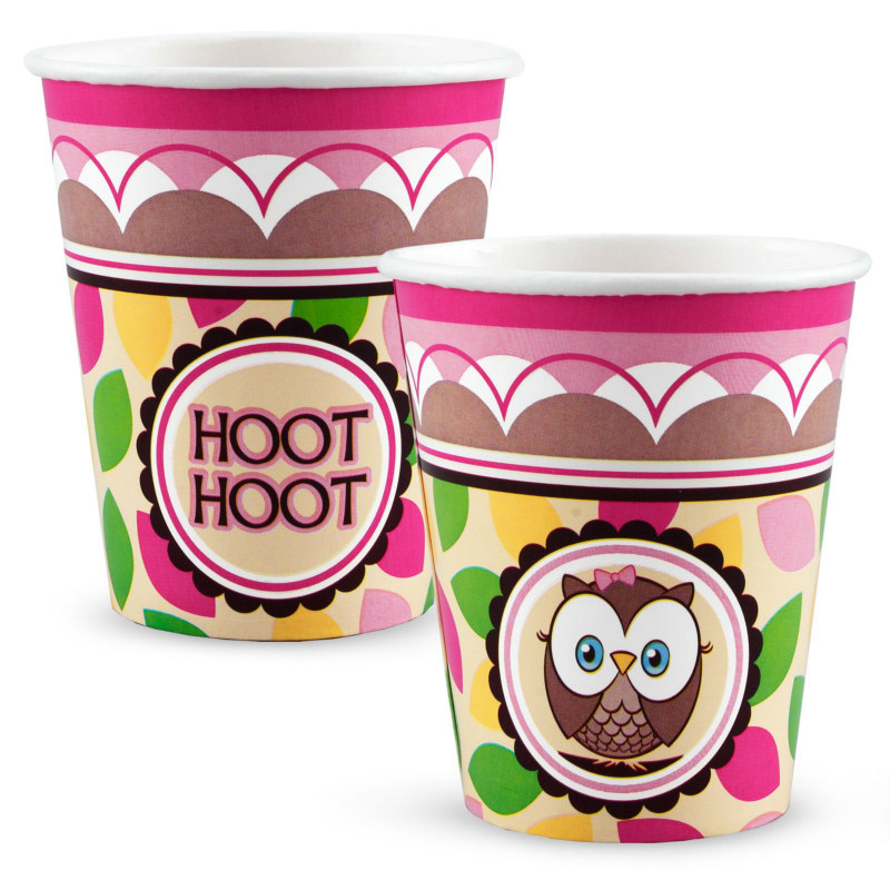 Look Whoo's 1 - Pink 9 oz. Paper Cups (8 count) - Click Image to Close