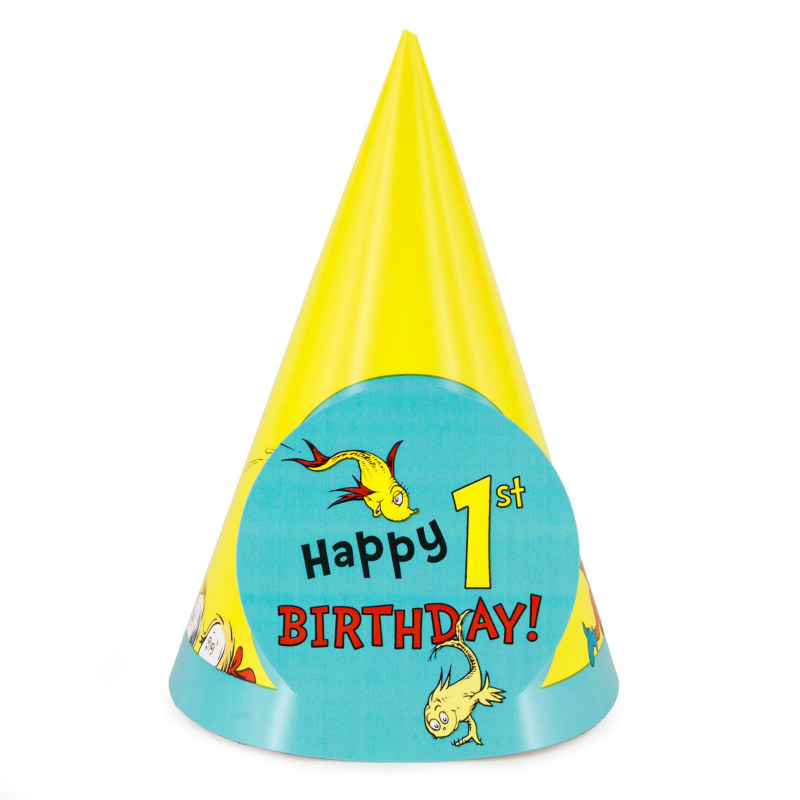 Dr. Seuss 1st Birthday Cone Hats (8 count) - Click Image to Close