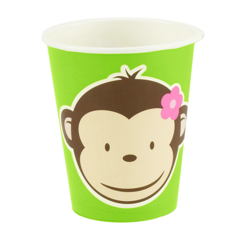 Pink Mod Monkey 9 oz. Paper Cups (8 count) - Click Image to Close