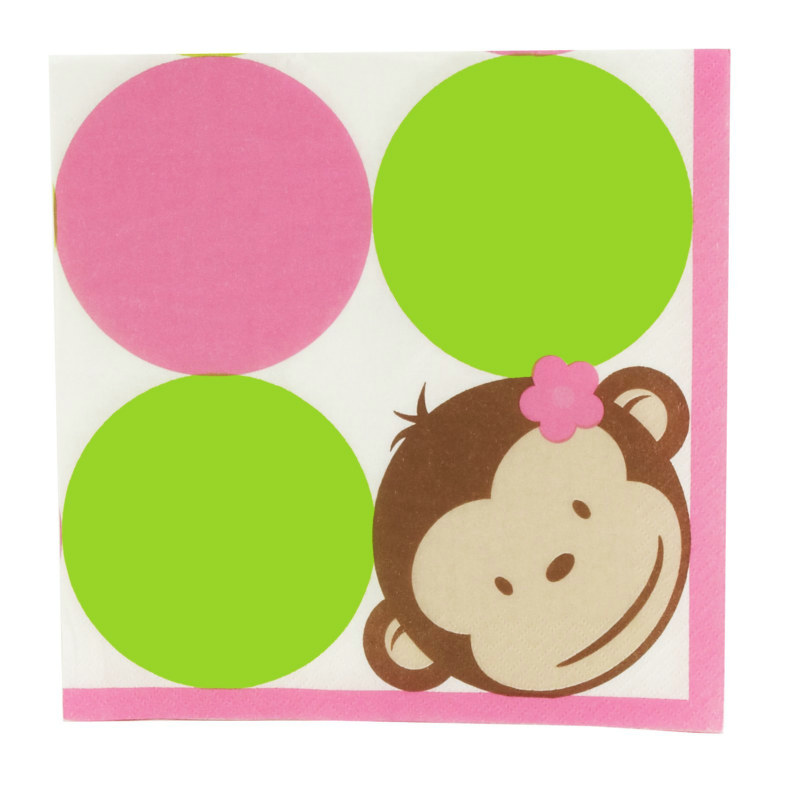 Pink Mod Monkey Lunch Napkins (16 count)