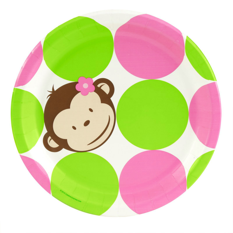Pink Mod Monkey Dinner Plates (8 count)