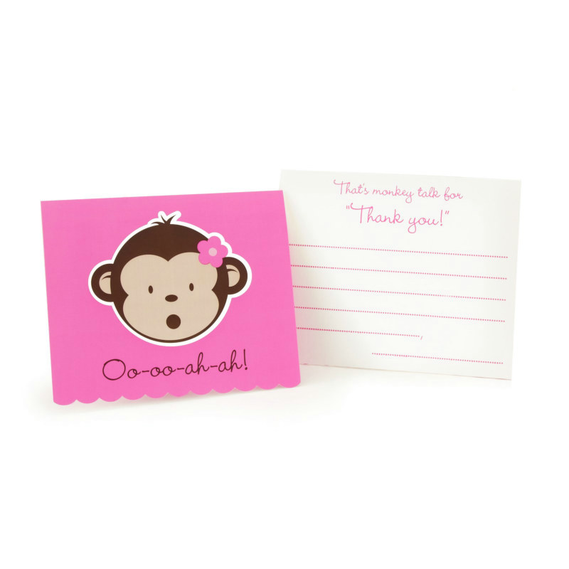 Pink Mod Monkey Thank You Cards (8 count) - Click Image to Close