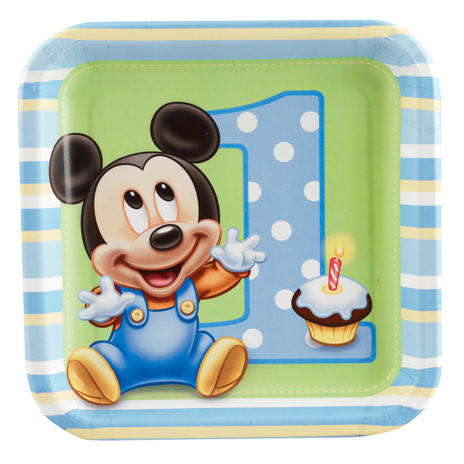 Mickey's 1st Birthday Square Dessert Plates (8 count) - Click Image to Close
