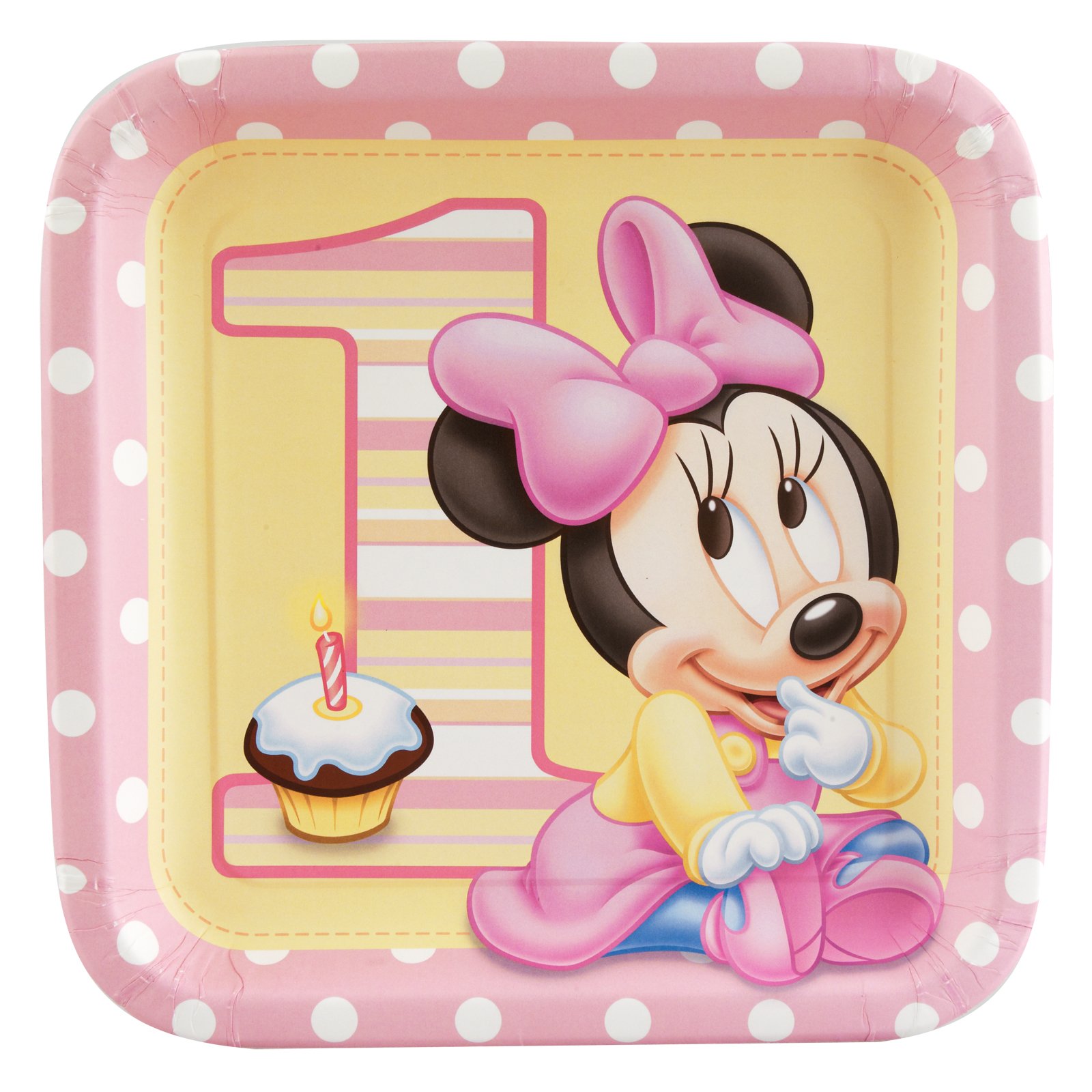 Minnie's 1st Birthday Square Dinner Plates (8 count) - Click Image to Close