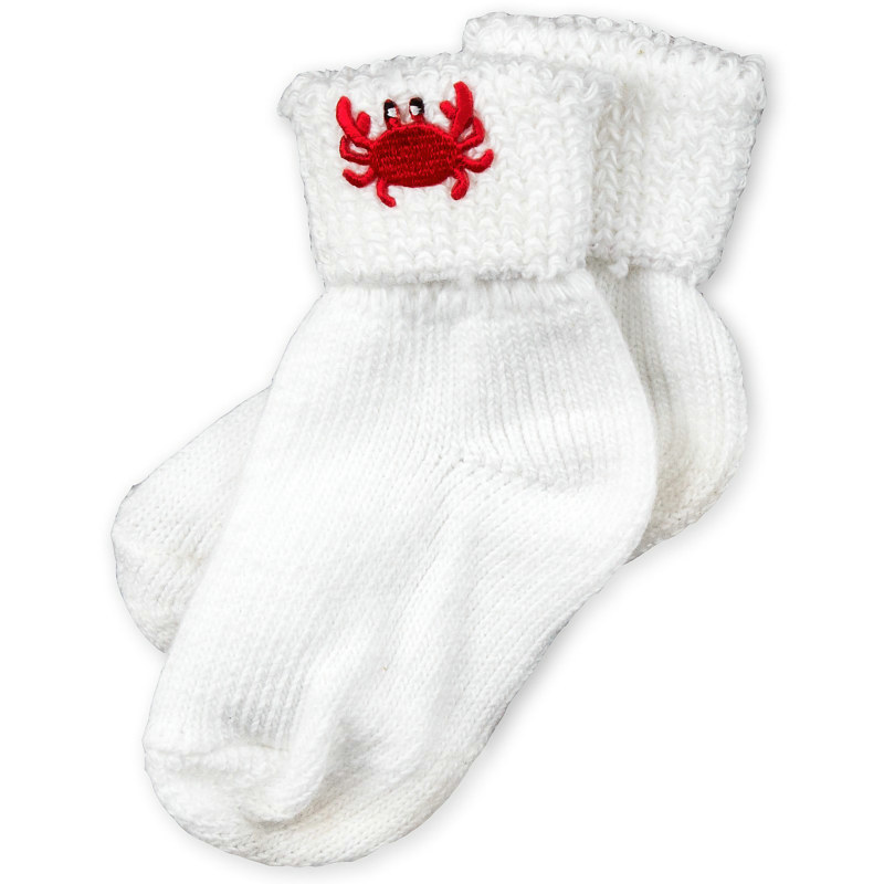 White Cotton Socks with Crab Applique (9-18 Months)