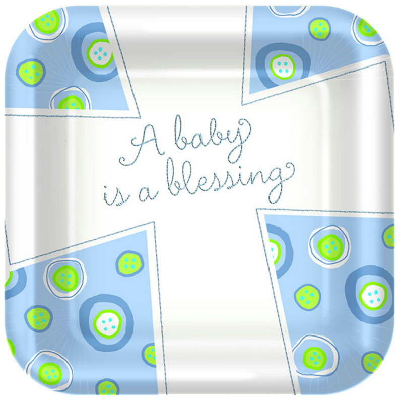 Blessed Baby Boy Square Dessert Plates (8 count) - Click Image to Close