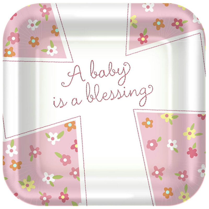 Blessed Baby Girl Square Dessert Plates (8 count) - Click Image to Close