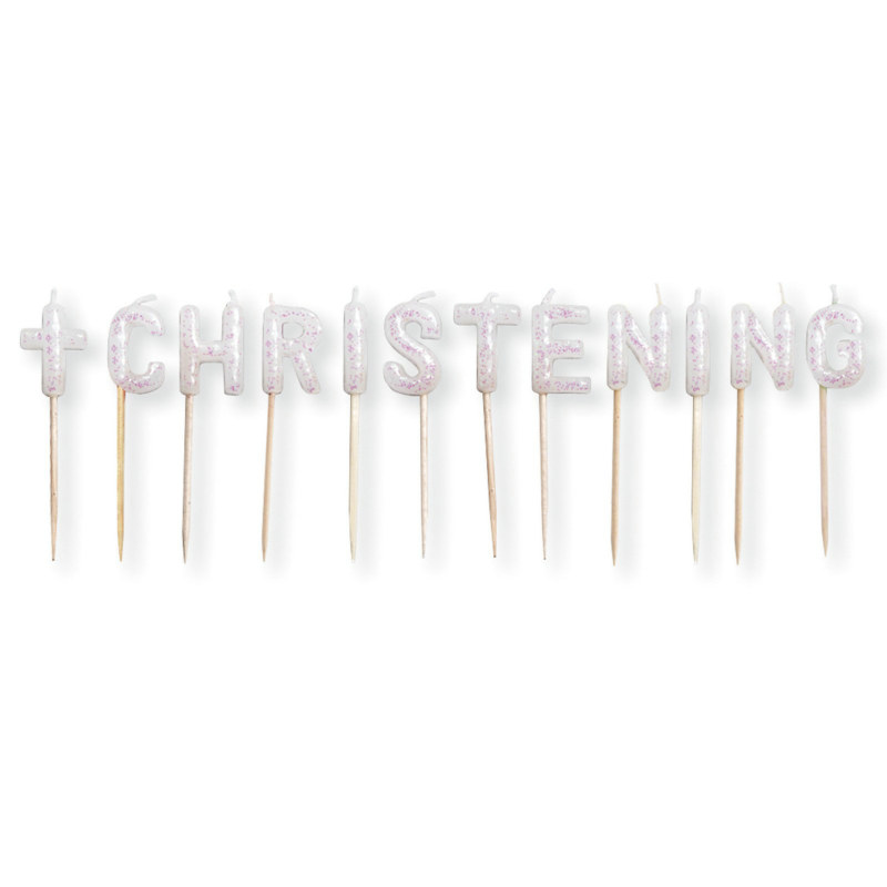 Christening Glitter Pick Candles (12 count) - Click Image to Close