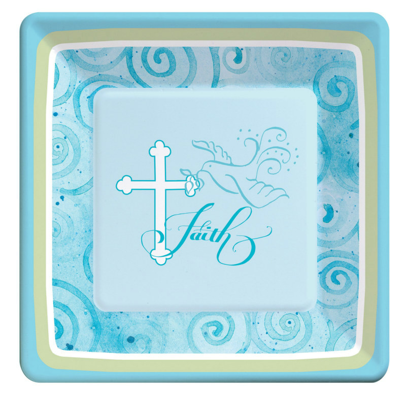 Faithful Dove Blue Square Dessert Plates (8 count) - Click Image to Close