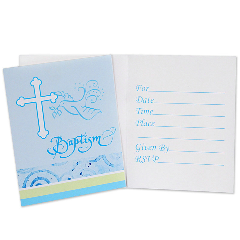 Faithful Dove Blue Baptism Invitations (8 count) - Click Image to Close