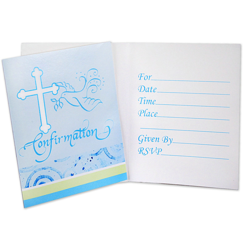 Faithful Dove Blue Confirmation Invitations (8 count) - Click Image to Close