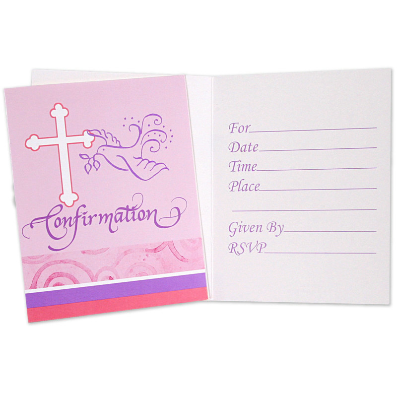 Faithful Dove Pink Confirmation Invitations (8 count) - Click Image to Close