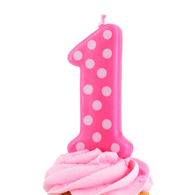 Pink 1st Birthday Polka Dot Candle - Click Image to Close