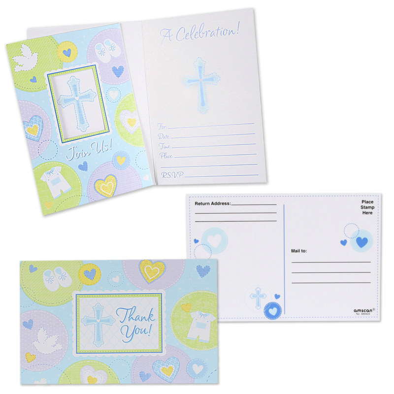 Sweet Blessing Blue Invitations (8) & Thank-You Postcards (8) - Click Image to Close