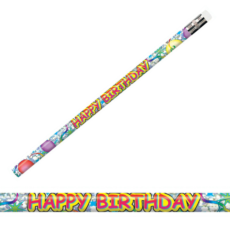 Happy Birthday Glitz Pencils (8 count) - Click Image to Close