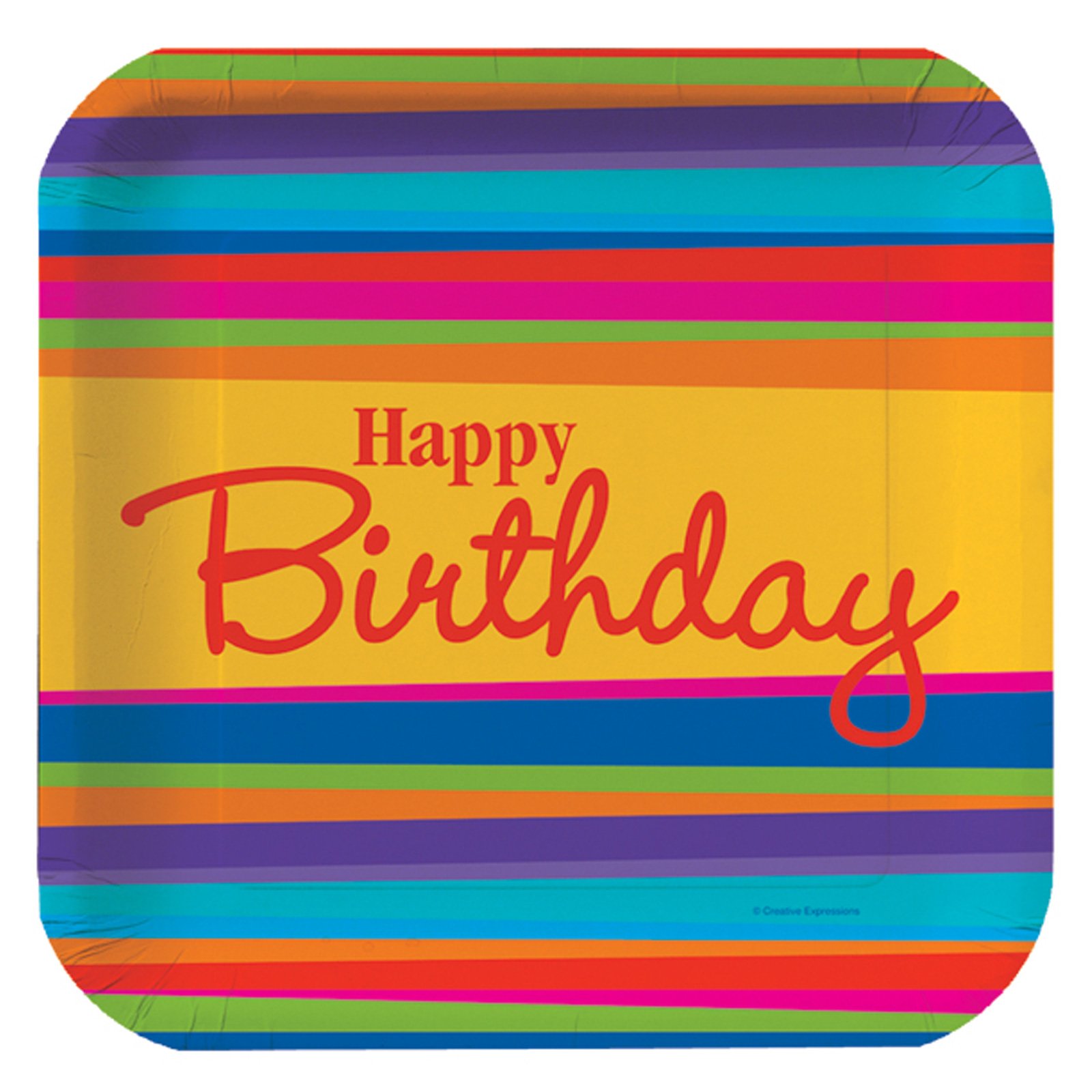 Birthday Stripes Dinner Plates (8 count) - Click Image to Close