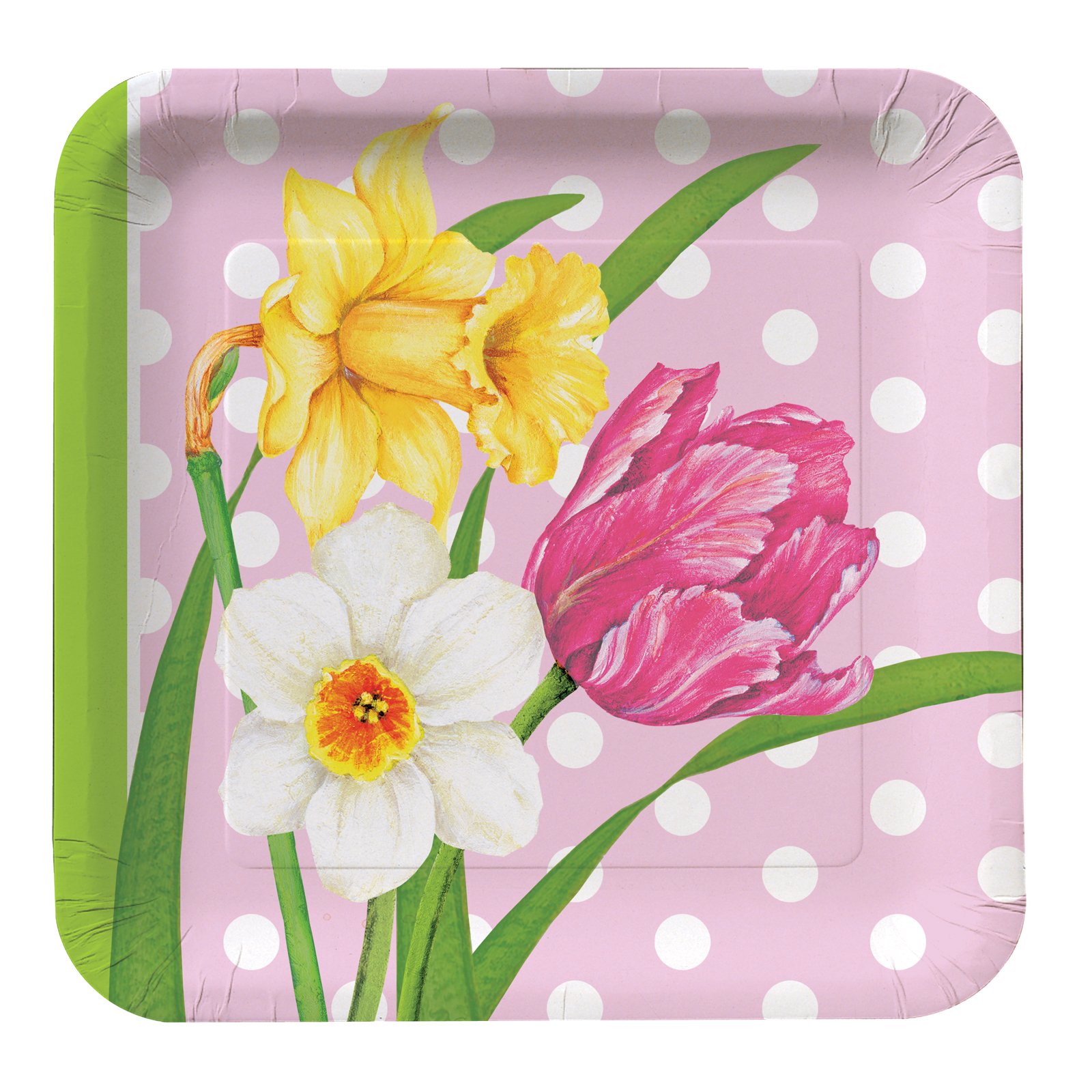 Polka Dot Garden Square Dessert Plates (8 count) - Click Image to Close