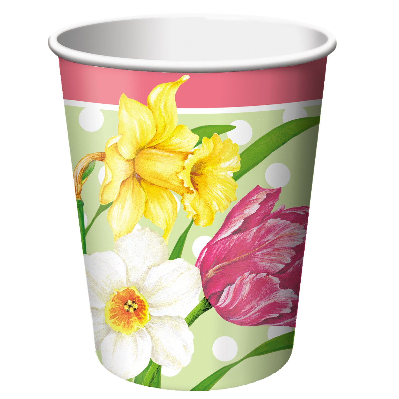 Polka Dot Garden 9 oz. Paper Cups (8 count) - Click Image to Close