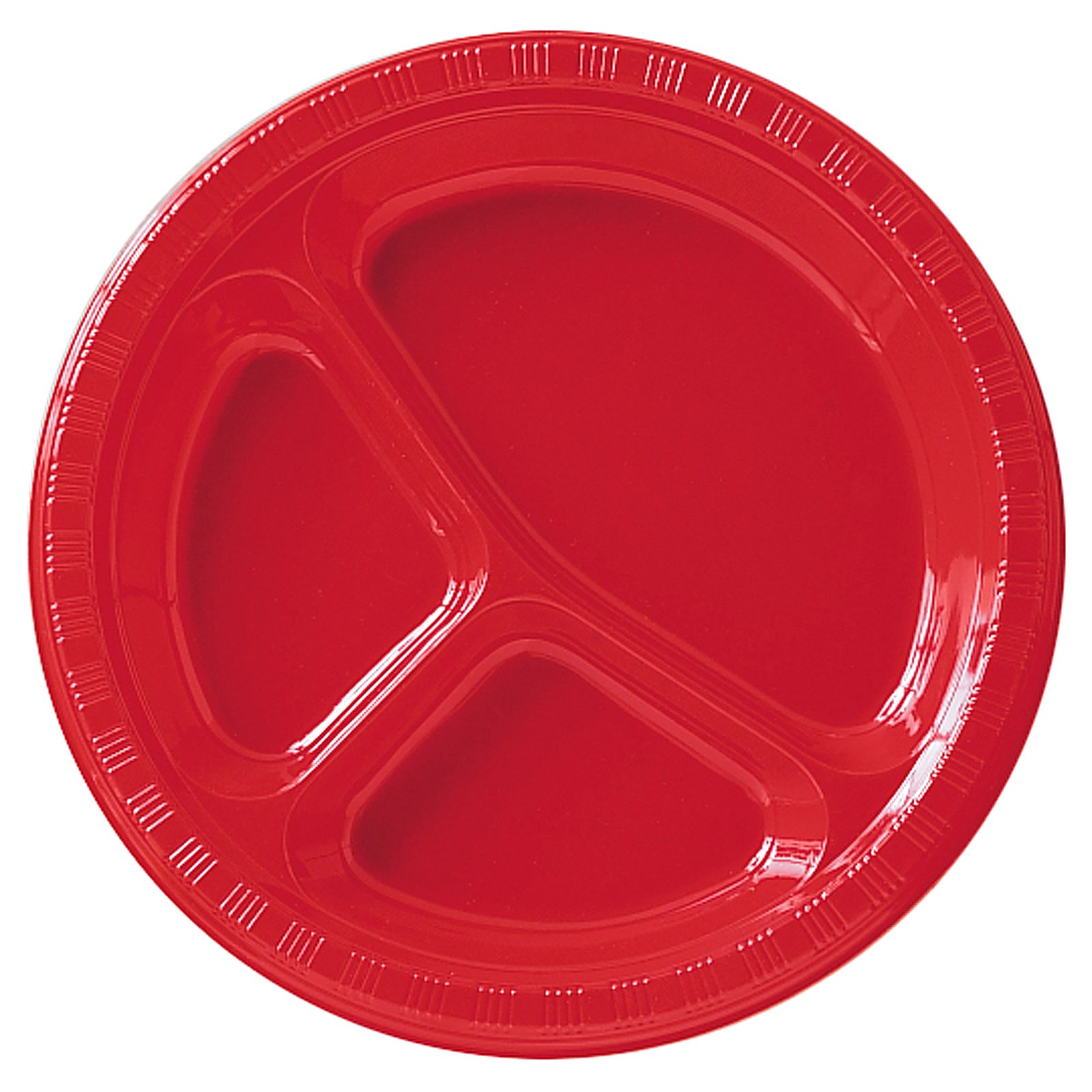 Classic Red (Red) Plastic Divided Dinner Plates (20 count) - Click Image to Close