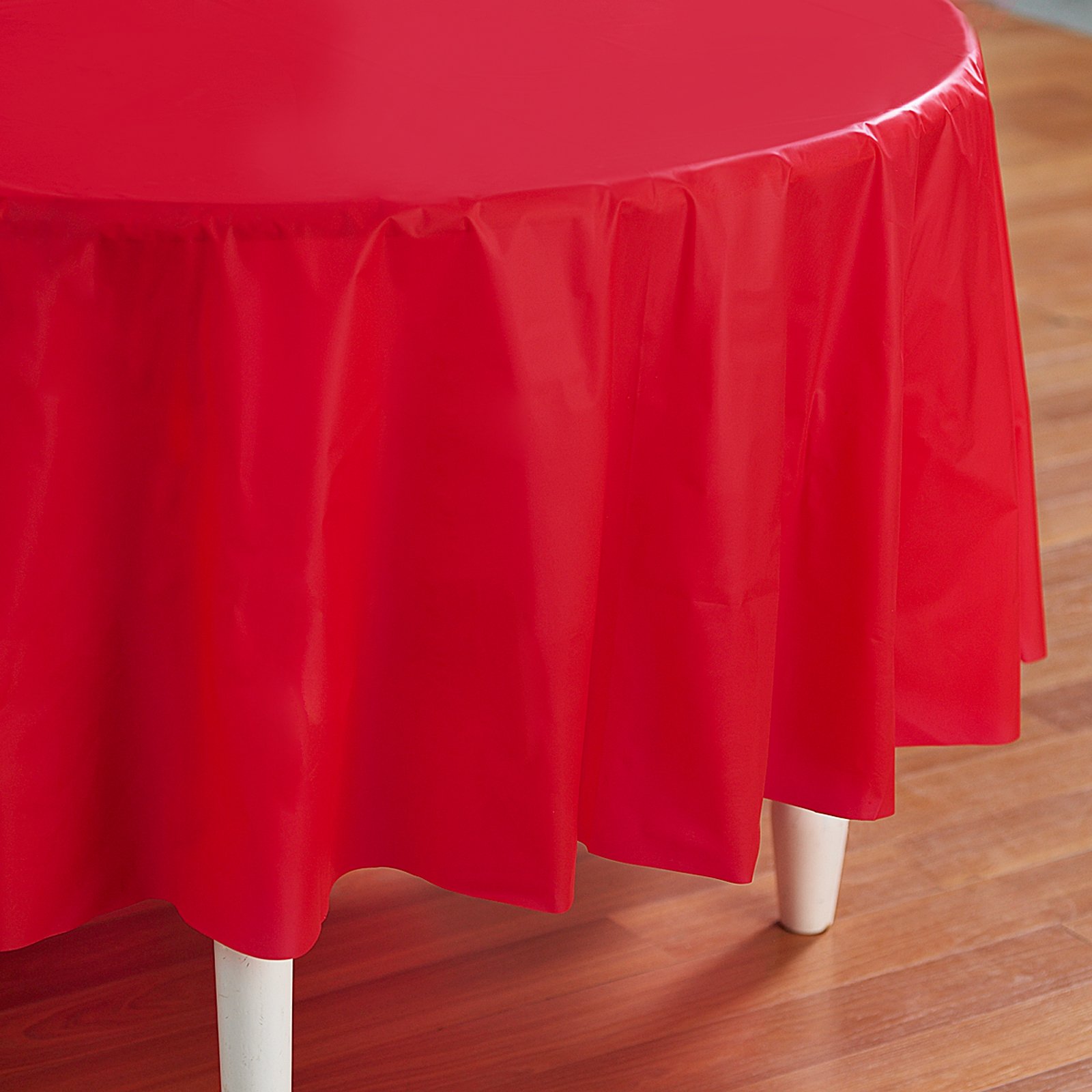 Classic Red (Red) Round Plastic Tablecover - Click Image to Close
