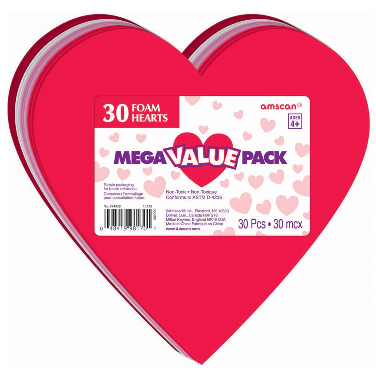 Large Foam Hearts (30 count) - Click Image to Close