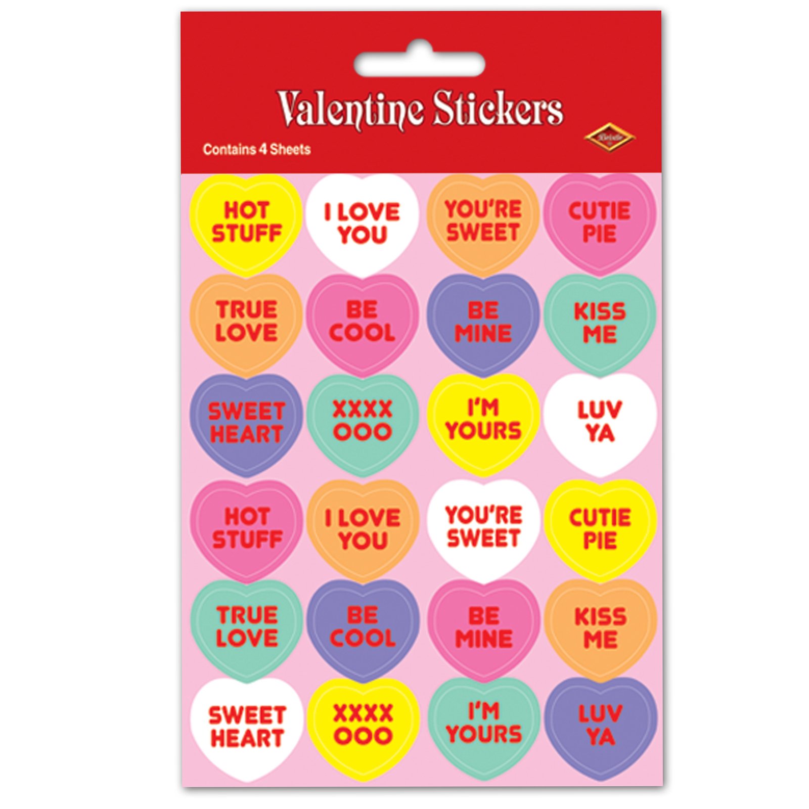 Valentine Candy Heart Sticker Sheets (4 count) - Click Image to Close