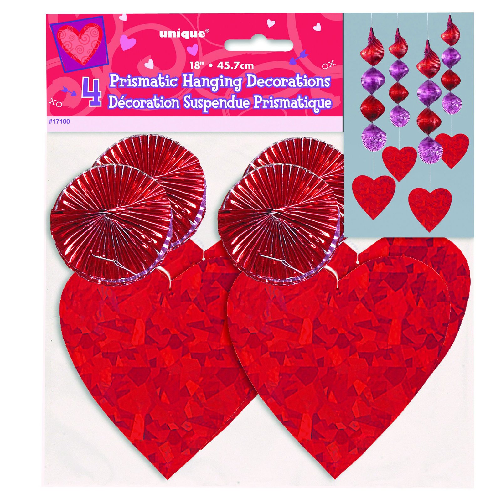 Heart Prismatic Hanging Decorations (4 count) - Click Image to Close