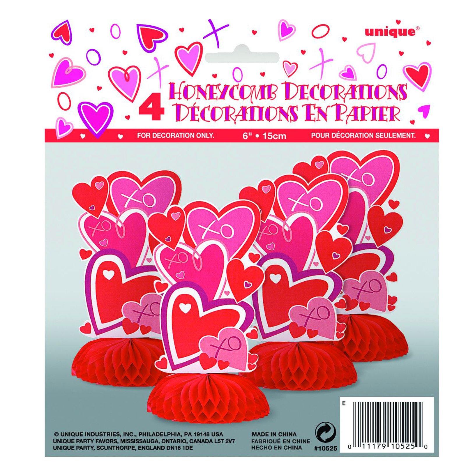 Hearts Mini Honeycomb Decorations (4 count)