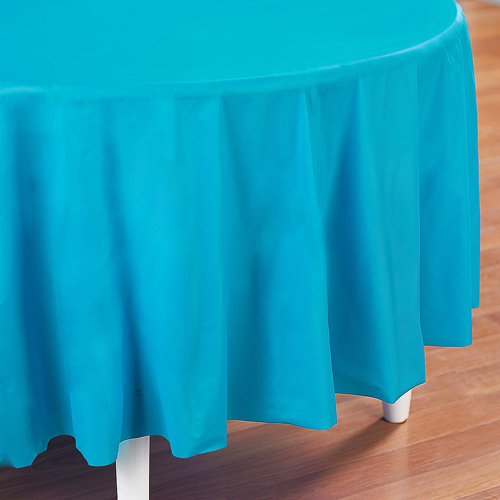 Bermuda Blue (Turquoise) Round Plastic Tablecover - Click Image to Close