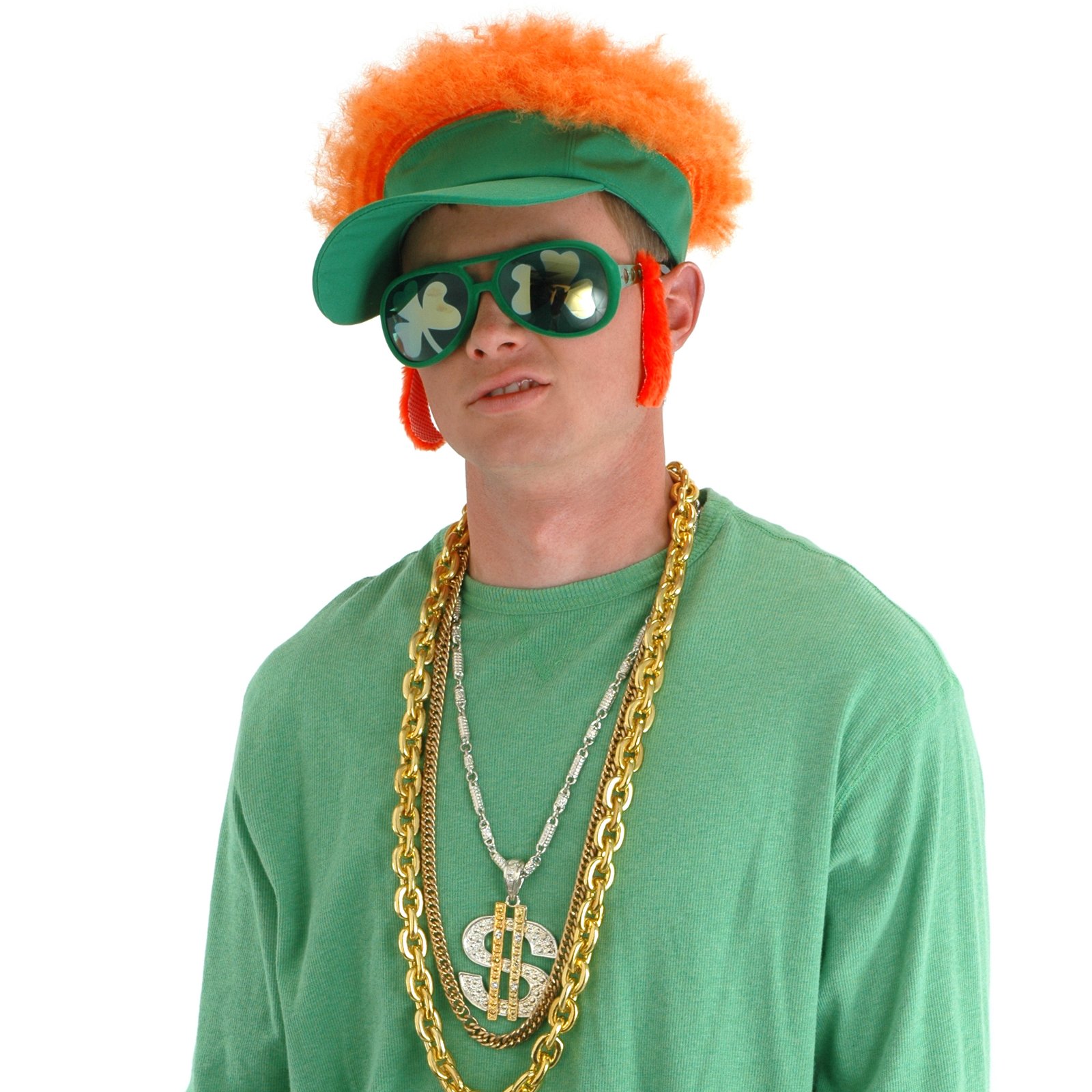 Shamrock Hat with Visor and Orange Afro - Click Image to Close