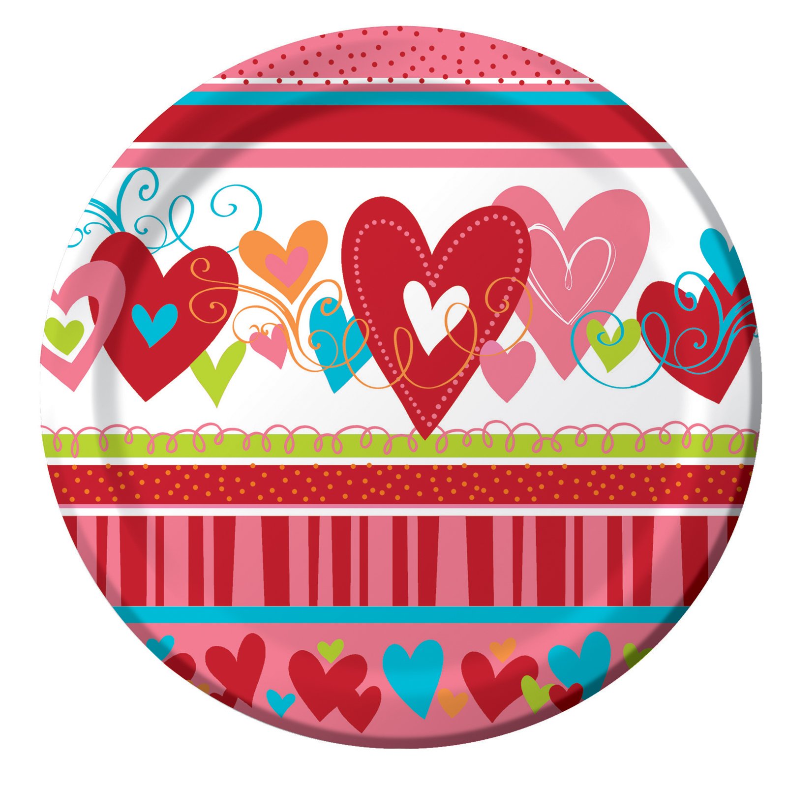 Valentine Happy Heart Swirl Dessert Plates (8 count) - Click Image to Close