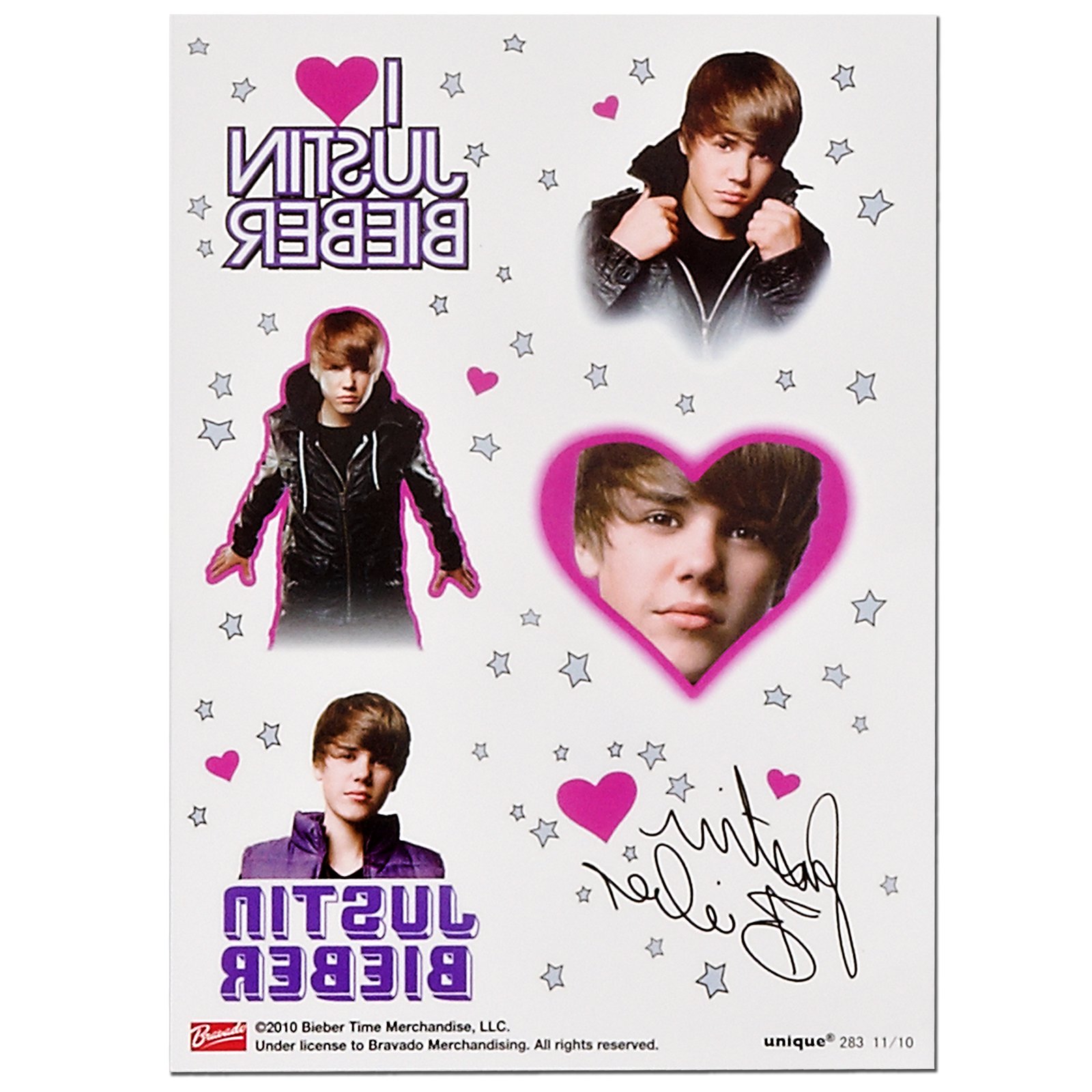 Justin Bieber Tattoo Sheets (4 count) - Click Image to Close