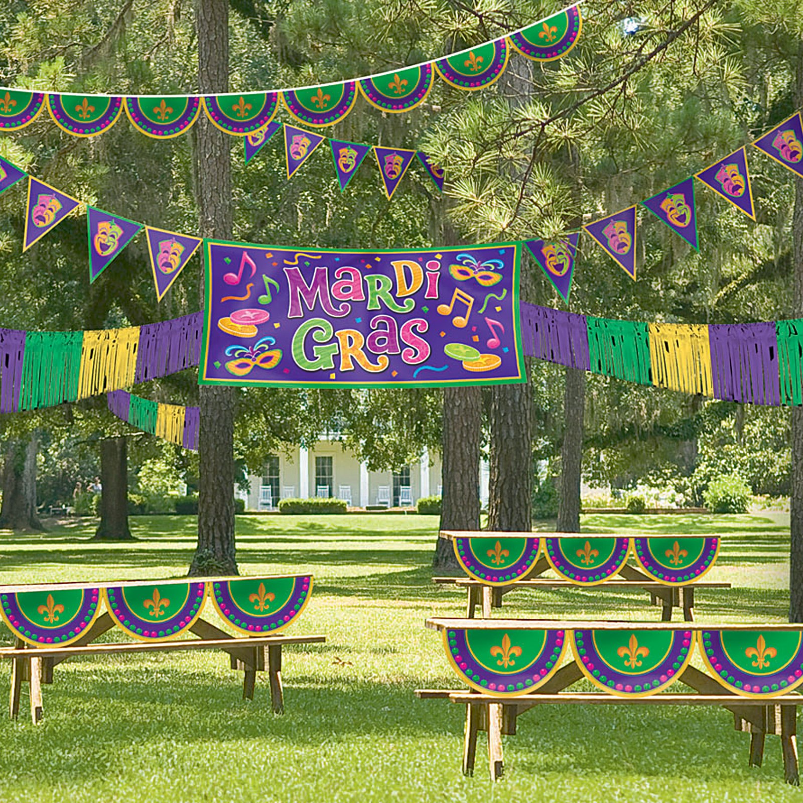 Mardi Gras Outdoor Decorating Kit - Click Image to Close