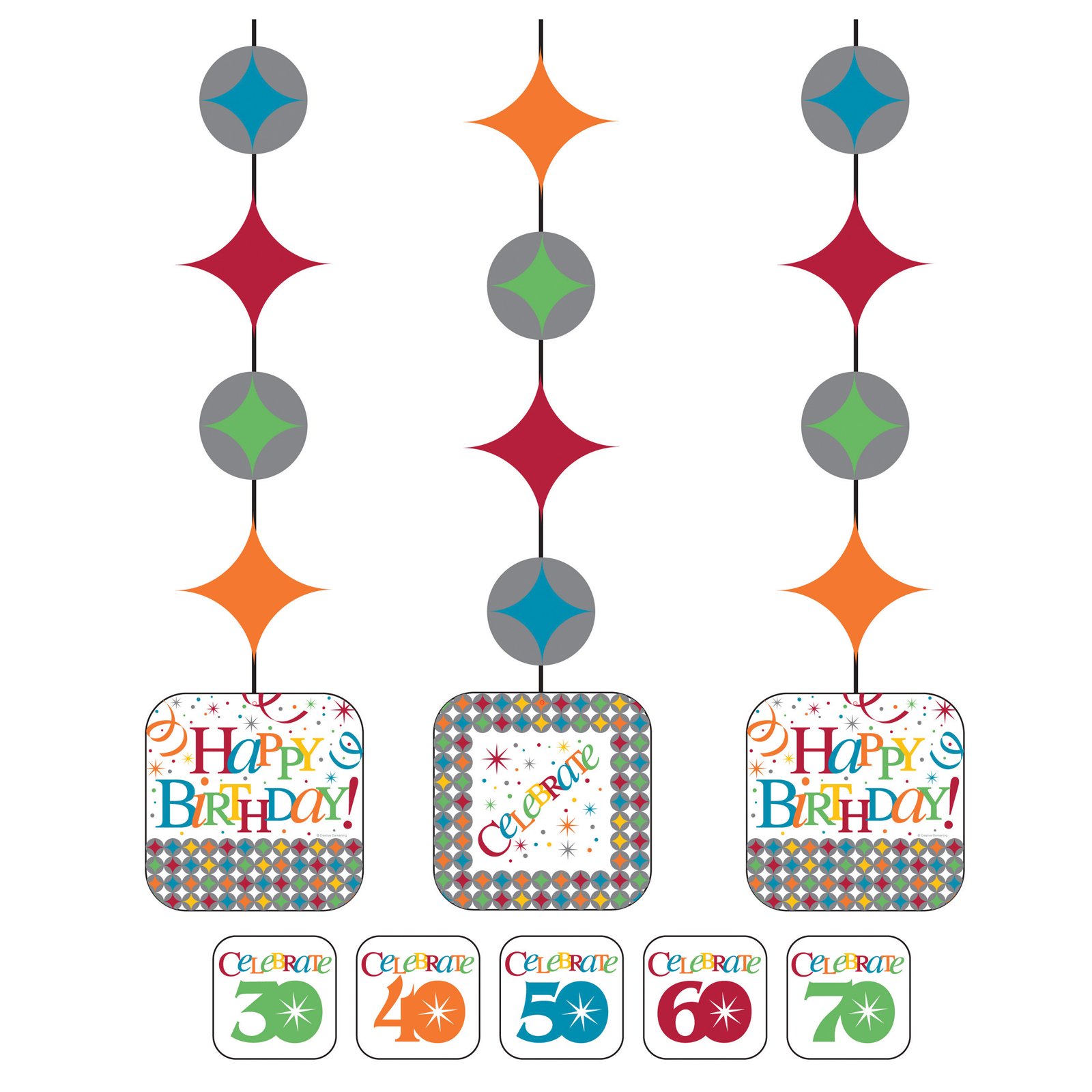 Celebrate In Style Hanging Cutouts with Age Stickers (3 count) - Click Image to Close