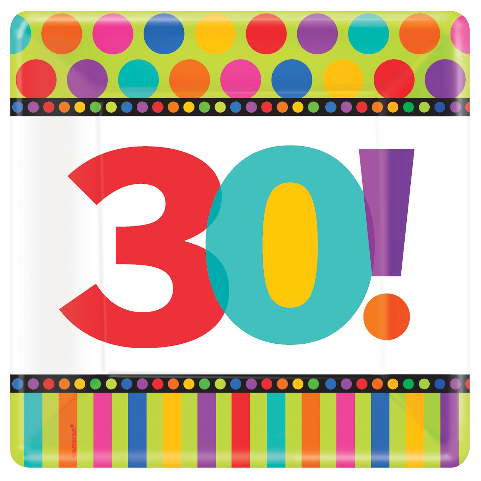 Dots and Stripes Birthday 30 - Square Banquet Dinner Plates (8 c - Click Image to Close