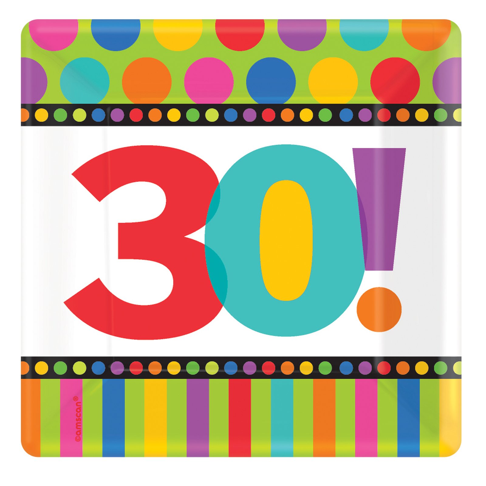 Dots and Stripes Birthday 30 - Square Dessert Plates (8 count) - Click Image to Close