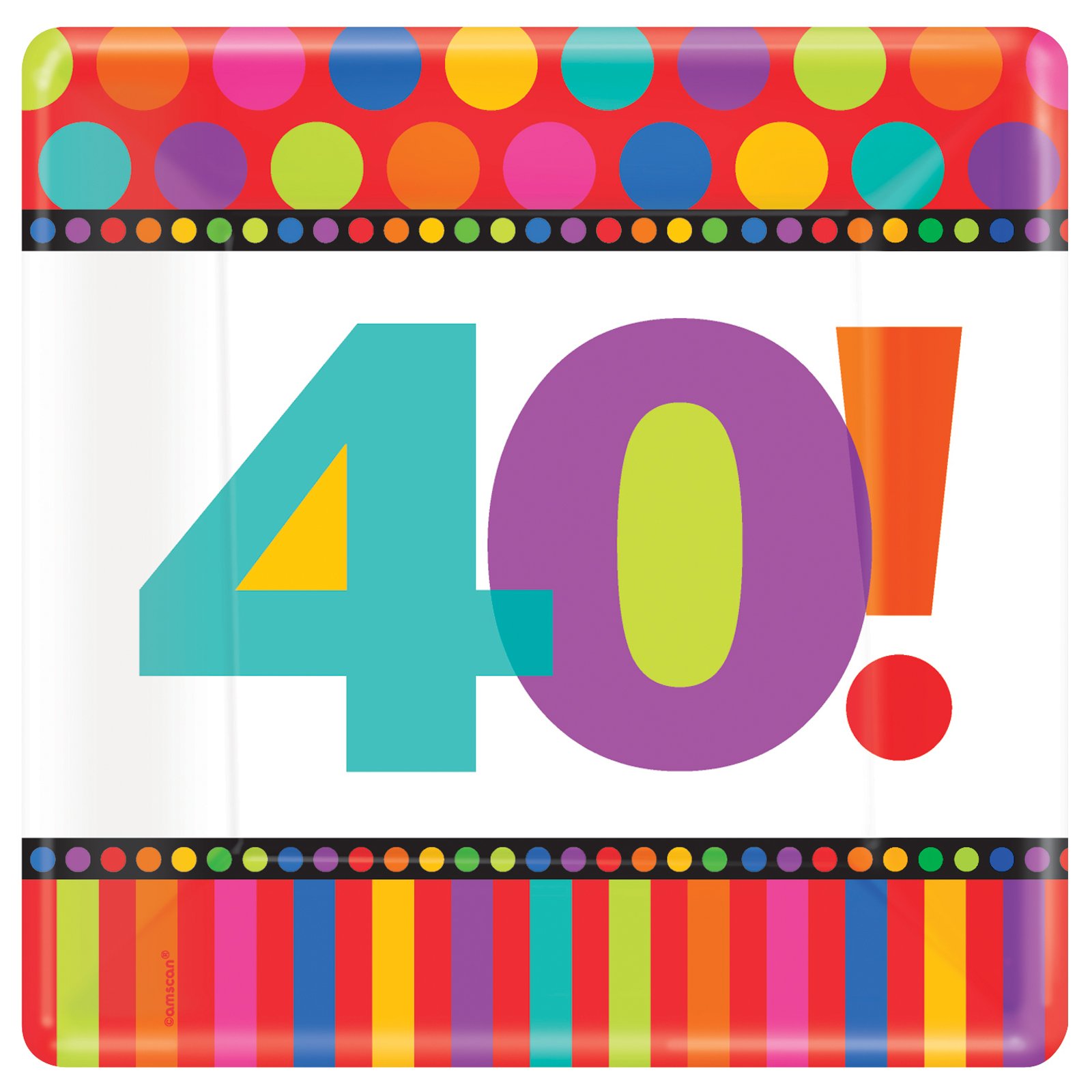 Dots and Stripes Birthday 40 - Square Banquet Dinner Plates (8 c - Click Image to Close