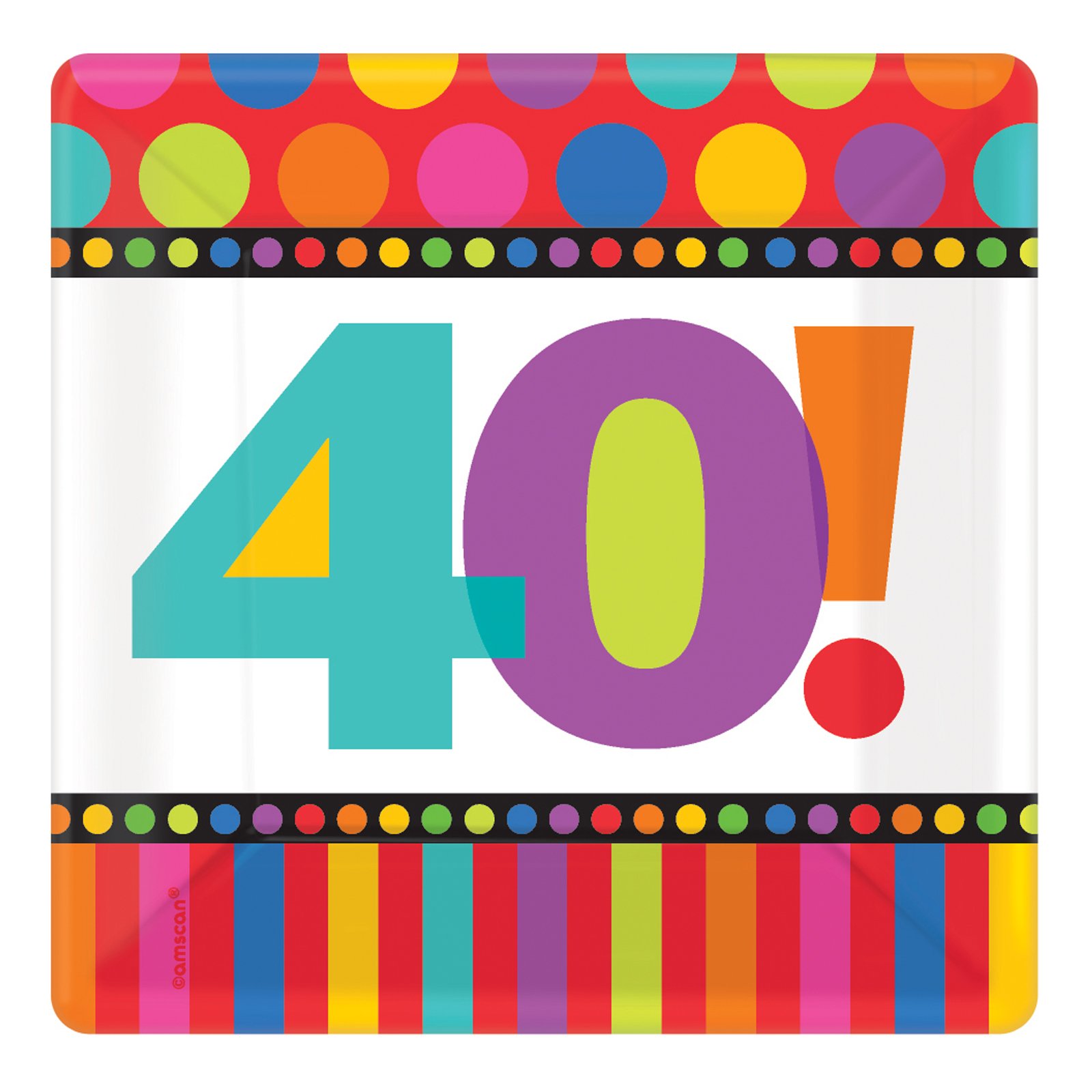 Dots and Stripes Birthday 40 - Square Dessert Plates (8 count)