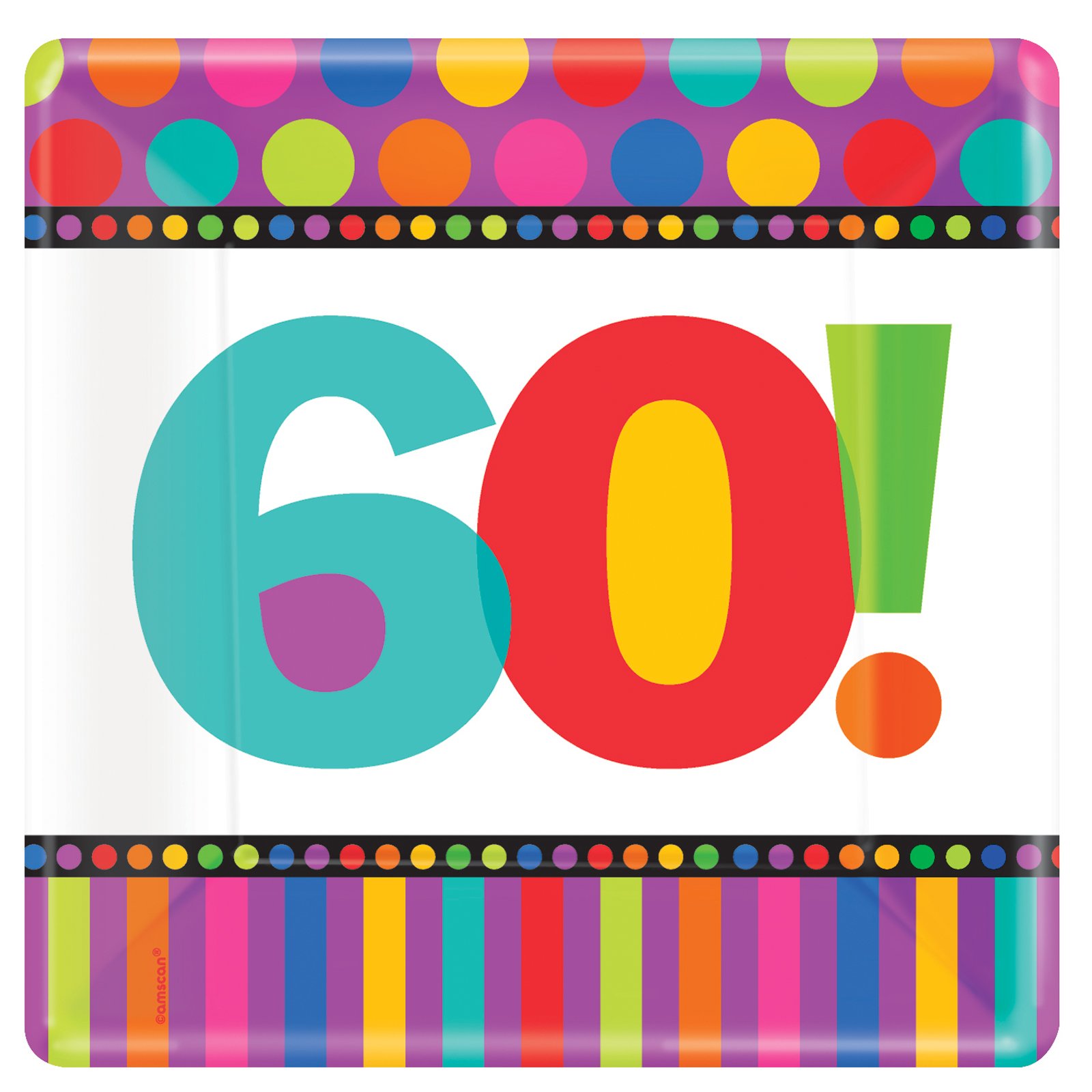 Dots and Stripes Birthday 60 - Square Banquet Dinner Plates (8 c - Click Image to Close