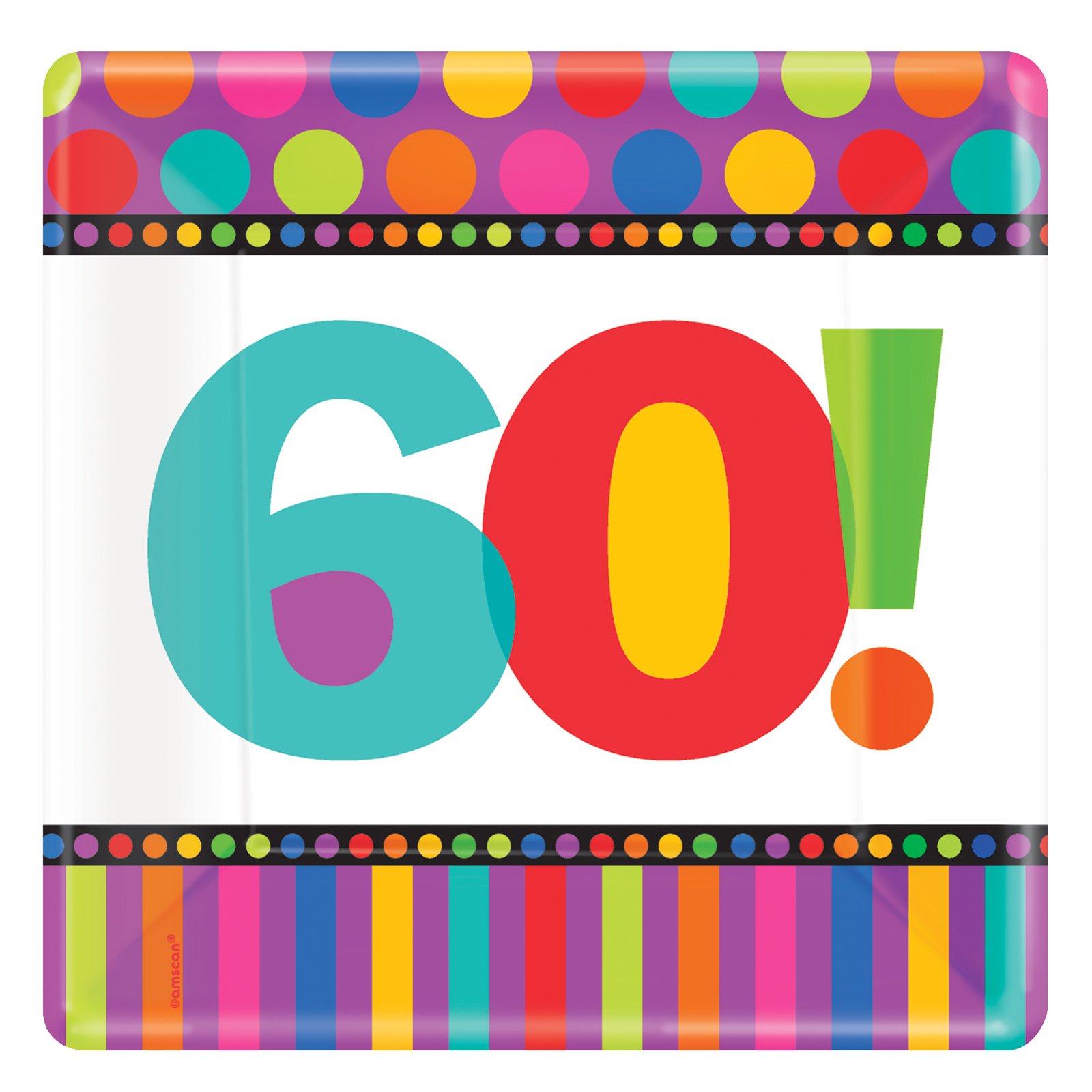Dots and Stripes Birthday 60 - Square Dessert Plates (8 count) - Click Image to Close